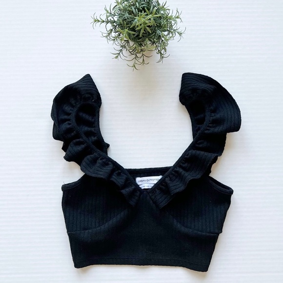 Urban Outfitters Tops - Urban Outfitters Black Ruffle Strap Crop Top